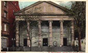 Vintage Postcard 1910's St. Paul's Church Erected 1820 Boston Massachusetts MA