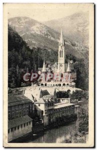 Old Postcard Lourdes Basilica and the Gave