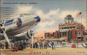 WWI Era Nashville TN Municipal Airport Eastern Airlines Jet Linen Vintage PC