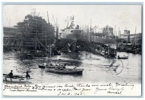 1905 Cramp's Shipyard Philadelphia Paddle Boat Steamer Pier Bridge PA Postcard