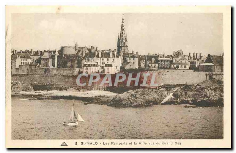 CARTE Postale Old St Malo Ramparts and the city seen from Grand Bey