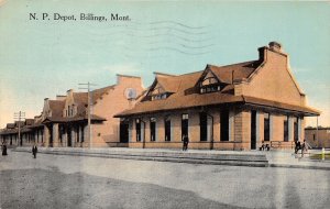 J54/ Billings Montana Postcard c1910 NP Railroad Depot Station 324