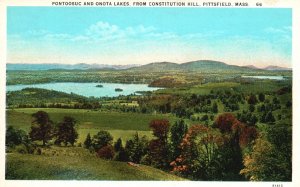 Vintage Postcard Pontoosuc & Onota Lakes From Constitution Hill Pittsfield Mass.