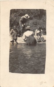 H56/ Colville Washington RPPC Postcard c1910 Family Swimming Woman
