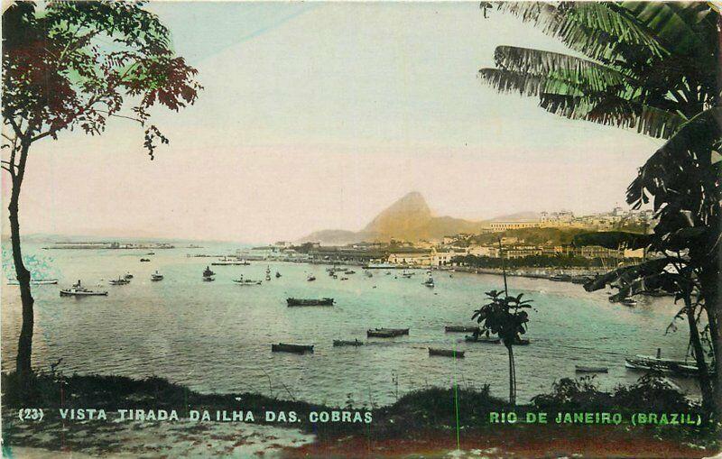 Brazil 1920s Hand Tinted Vista Tirada Dailha Das Cobras Postcard 870