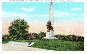 Vintage Postcard 1920's Peace Monument On Site Of Battle Nashville Tennessee TN