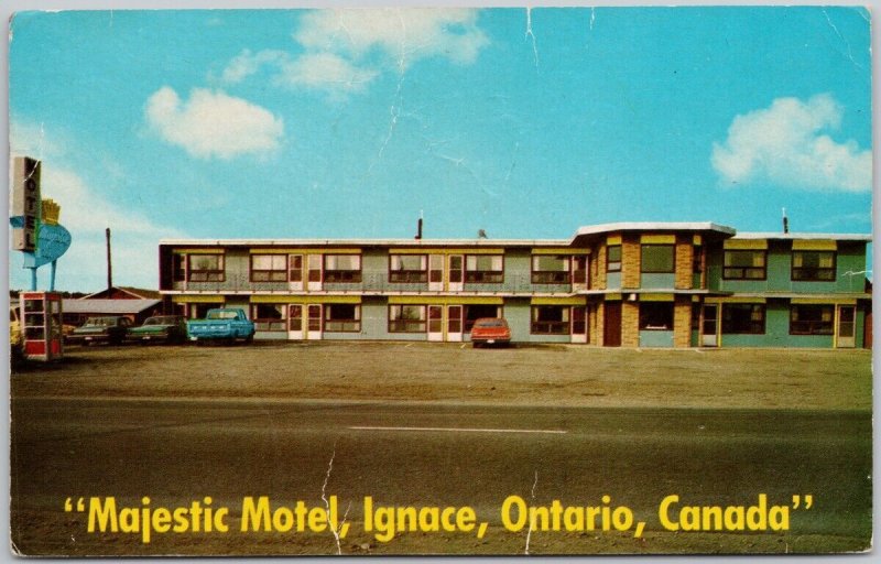 Majestic Motel Ignace Ontario ON Dryden ONT Cancel Postcard H64 *as is