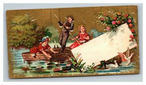 Vintage 1880's Victorian Trade Card Kids in a Boat Geese in the Pond Gift Card