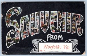 1914 SOUVENIR FROM NORFOLK VIRGINIA LARGE LETTER POSTCARD FROM OLD POINT COMFORT