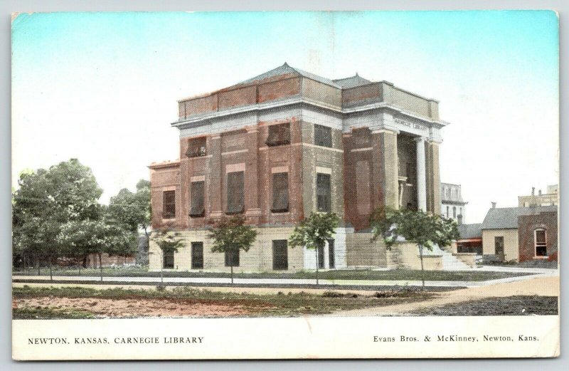 Newton Kansas~Carnegie Library~Main Street Buildings~Rutted Road~Evans Bros~1908 