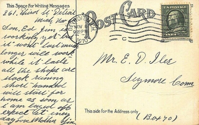 Detroit MI Harbor Scene Ships 1910 Postcard