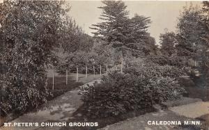 D79/ Caledonia Minnesota Real Photo RPPC Postcard 1908 St Peter's Church Ground1