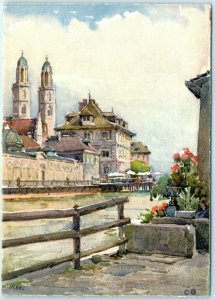Postcard - City Hall with the Gemuse Bridge - Zürich, Switzerland