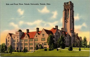 Vtg 1930s Toledo University Side & Front View Toledo Ohio OH Linen Postcard