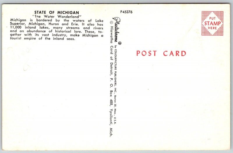 Michigan 1950s Greetings MAP Postcard
