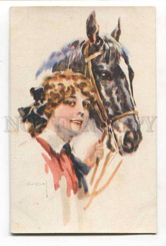 285627 USABAL Belle Girl Rider & HORSE Vintage postcard