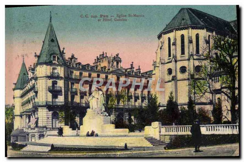 Postcard Old St. Martin's Church and Pau Hotel Gassion