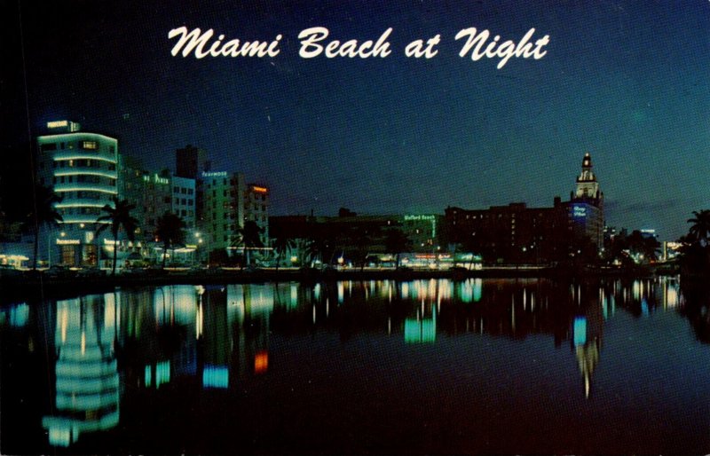 Florida Miami Beach At Night Looking Across Lake Pancoast