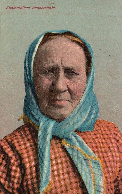 Vintage Postcard 1910's Old Woman with Head Scarf Suomalainen talonemanta