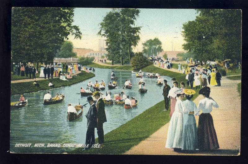 Detroit, Michigan/MI Postcard, Grand Canal, Belle Isle, 1908!