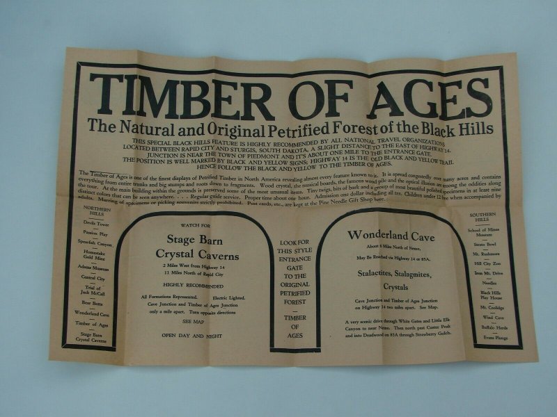 Vintage 1949 Timber of Ages Map, Petrified Forest Black Hills of South Dakota