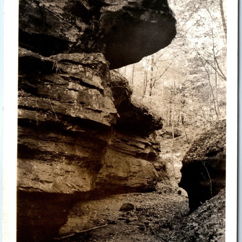 c1940s Turkey Run State Park, IN RPPC Rock Overhang Bear Hollow Real Photo A168