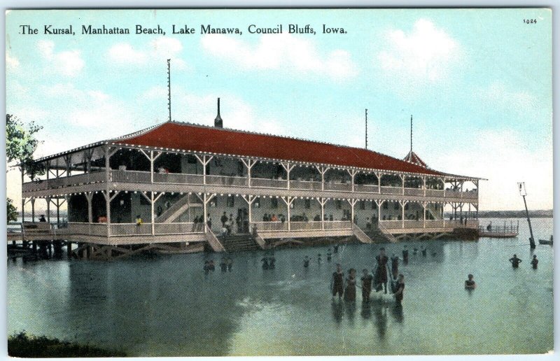 c1910s Council Bluffs, IA Postcard Kursal Manhattan Beach Lake Manawa A116