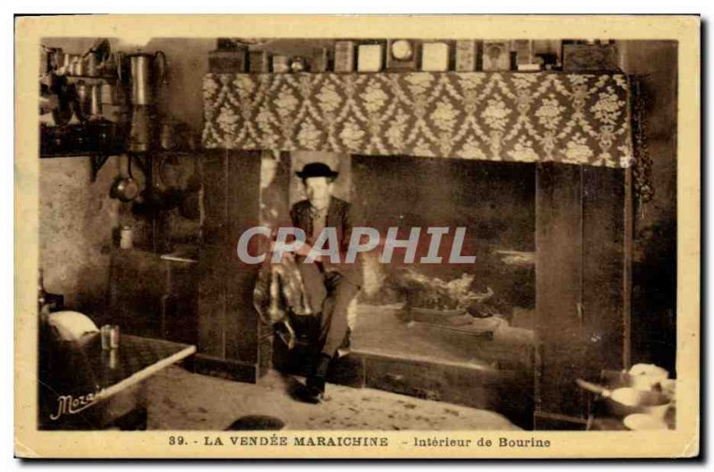 Old Postcard Folklore Vendee Maraichine Interior of Burin