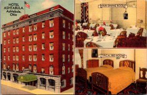 Linen Postcard Hotel Ashtabula U.S. Route 20 in Ashtabula, Ohio