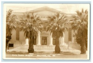 1939 Fifth Church Scientist Trees Front Hollywood CA RPPC Photo Vintage Postcard 