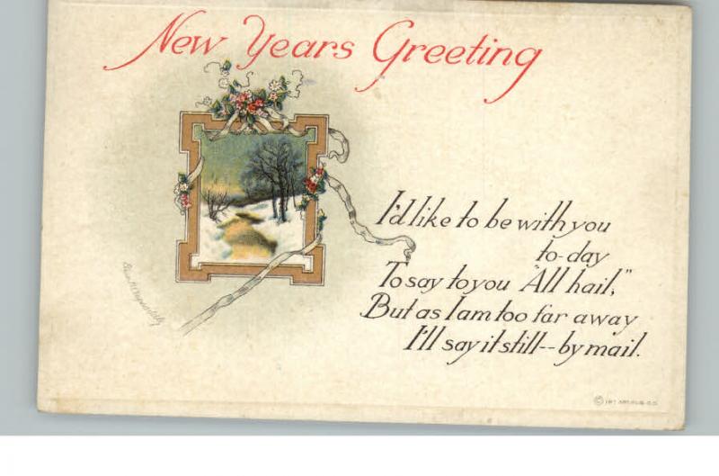 Clapsaddle New Year Winter Scene c1910 Postcard