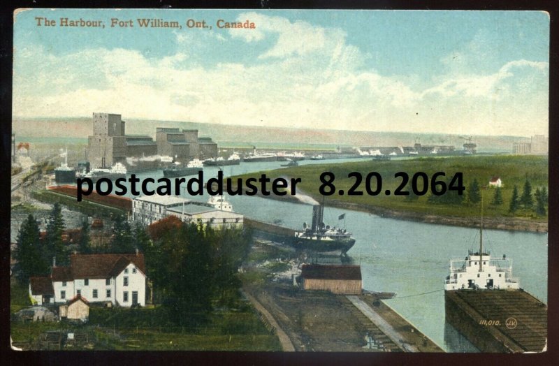 2064 - FORT WILLIAM Ontario Postcard 1910s Harbor View. Steamers