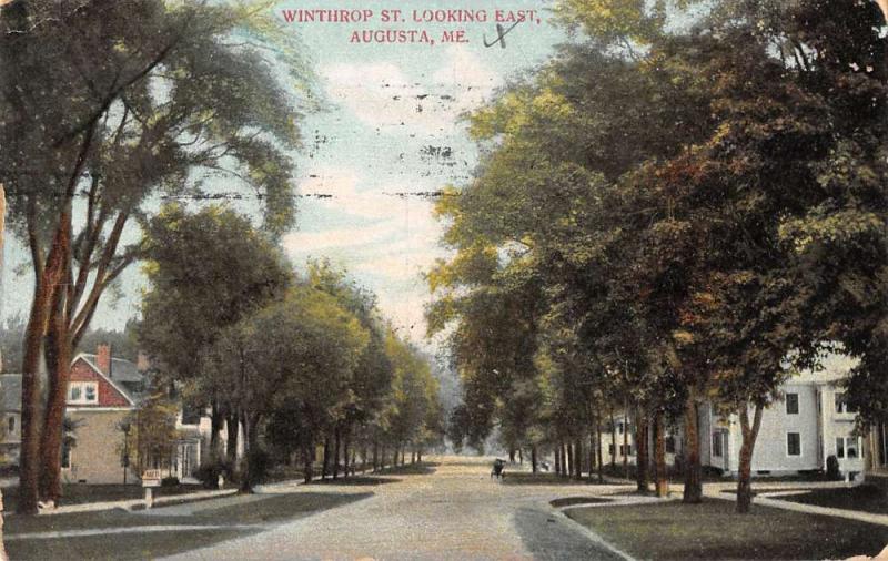 Augusta Maine birds eye view Winthrop St looking east antique pc Y13377
