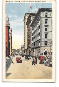 Toledo Ohio OH Postcard 1915-1930 Madison Avenue Looking West