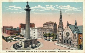 USA Washington Monument Mt Vernon Baltimore Maryland Vintage Postcard 07.91