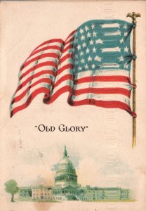 Vintage Postcard 1912 Old Glory Building and Flag Historical Figure U. S. Nation