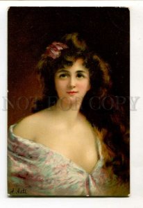 3107680 Semi-Nude Lady LONG HAIR by Angelo ASTI vintage colorPC