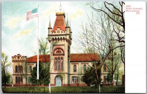 Harrisburg Pennsylvania PA, State Arsenal, Building, US Flag, Vintage Postcard
