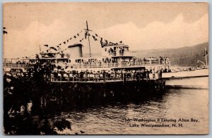 Vtg Lake Winnipesaukee NH Steamer Mt Washinghton II Entering Alton Bay Postcard