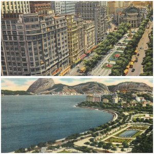 Brazil Rio de Janeiro unit of 2 linen scenic panorama postcards