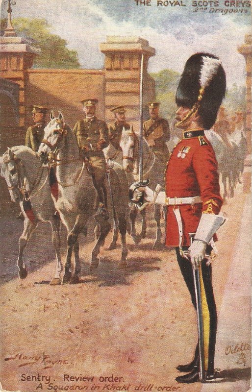 Harry Payne. The Royal Scots Greys , Sentry. Review . Horses Tuck Oilette PC #