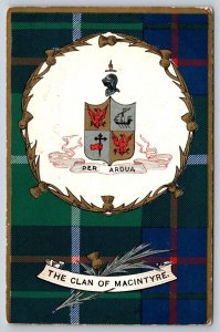 Clan Of Macintyre Tartan, Heraldic, Coat Of Arms, Antique 1907 Postcard