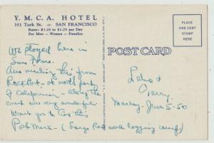 YMCA HOTEL SAN FRANCISCO, CA c1940s Linen Postcard vintage