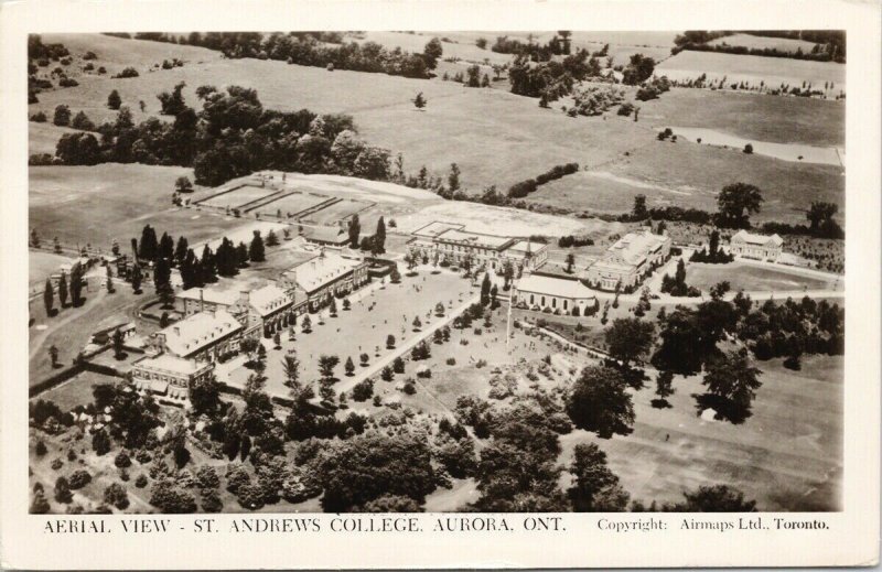St. Andrews College Aurora Ontario Aerial c1947 Airmaps Ltd. RPPC Postcard F49