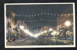 NIAGARA FALLS NEW YORK DOWNTOWN STREET SCENE AT NIGHT VINTAGE POSTCARD NY