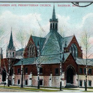 c1900s Saginaw, MI Warren Ave. Presbyterian Church Nice West Side Cancel PC A200