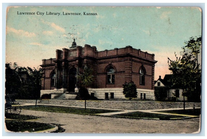 Lawrence Kansas Postcard Lawrence City Library Exterior Building c1914 Vintage