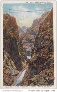 Royal Gorge Looking East Showing Hanging Bridge And Suspension Bridge Colorad...