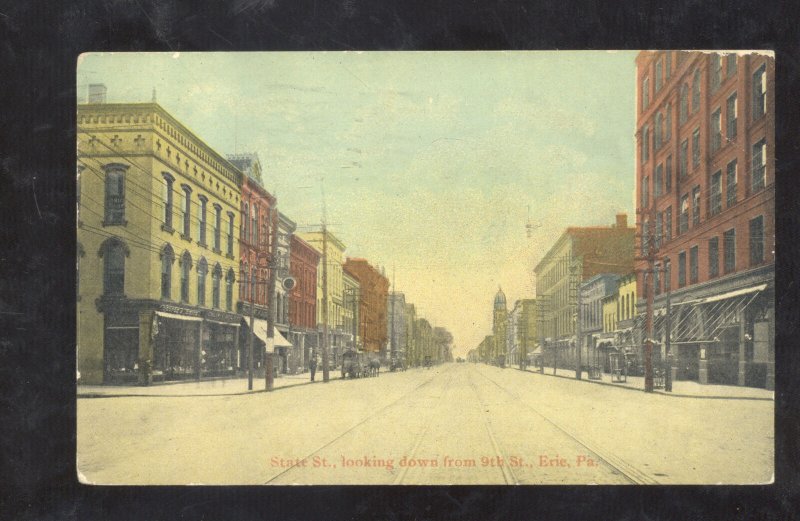 ERIE PENNSYLVANIA PA. DOWNTOWN STRATE STREET SCENE VINTAGE POSTCARD 1915