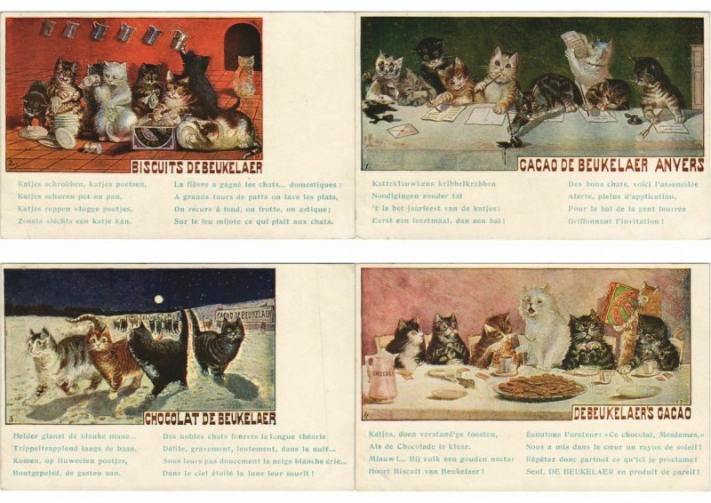 LOUIS WAIN ARTIST SIGNED CATS SET OF 12 ADVERTISING BISCUITS DEBEUKELAER (L4284)